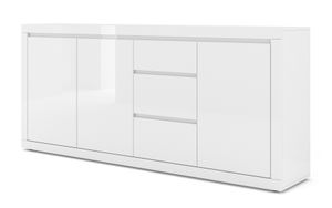 Kommode Bello Bianco IV 195 cm Sideboard Highboard Schrank DREI Regal, DREI Schubladen Italienische Weiß Mat/Weiß Hochglanz