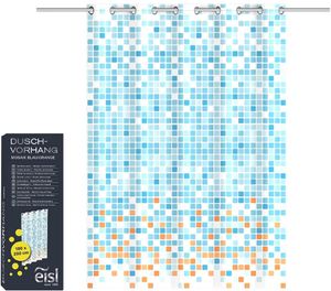 EISL Duschvorhang 180x200 MOSAIK BLAU/ORANGE, waschbarer Duschvorhang Antischimmel, blickdichter Vorhang auch für die Wanne