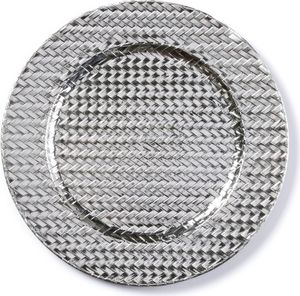 Dekoteller Kunststoff mit Flechtmuster 33cm silber