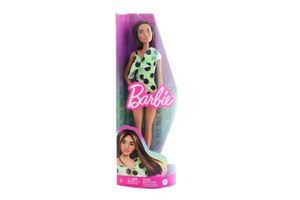 Barbie Modelka-limetkové šaty s puntíky HPF76 TV