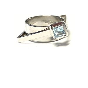 Ring 925/- Silber rhodiniert Blautopas carré Glanz modern Unikat Einzelstück #57