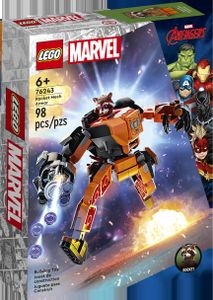 LEGO 76243 Marvel Rocket Mech, Spielzeug-Action-Figur des Waschbär Avengers aus Guardians of the Galaxy mit Sammelfiguren für Kinder ab 6 Jahren