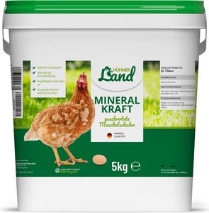 HÜHNER Land Mineral Kraft für Hühner 5kg, Natürliches Muschelschrot, Muschelgrit - Reich an Calcium, Mineralgrit für Knochen- & Eibildung, Grit für Hühner aus Muschelkalk