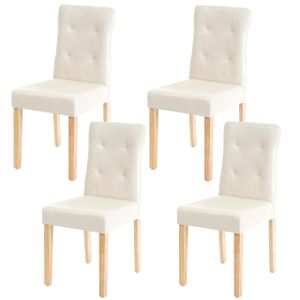 sada 4 jídelních židlí HWC-E58, jídelní židle  imitace kůže krémová, světlé nohy