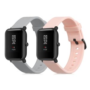 kwmobile 2x Sportarmband kompatibel mit Huami Amazfit Bip S / Bip S Lite Armband - Fitnesstracker Band Set aus TPU Silikon in Grau Altrosa