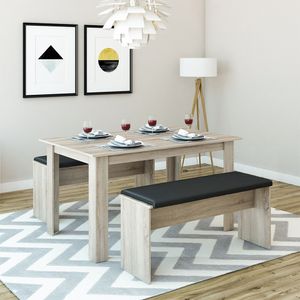 Stolová skupina dub sonoma 140 x 90 cm - 4 až 6 osôb - jedálenský stôl do jedálne kuchynské sedenie stolová skupina lavice - lavice flexibilné skladné