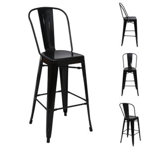 sada 4 barových stoliček HWC-A73, barová stolička s opěradlem, kovový průmyslový design  černá