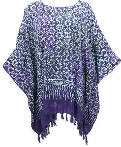Poncho, Tunika, Strandkleid, Batik Kaftan, Damen Übergröße - Dunkelblau, Viskose, Blusen & Tunikas