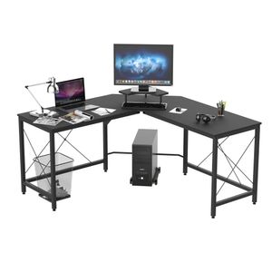 HOMCOM Computertisch, L-förmiger Eckschreibtisch, Schreibtisch, Bürotisch, MDF+Metall, Schwarz, 150 x 150 x 76 cm