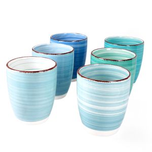 6er Kaffeebecher Set Blue 350ml ohne Henkel Trinkbecher Tee Pott Blautöne