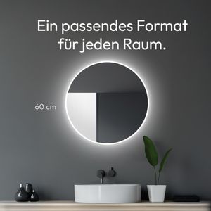 Badspiegel mit Beleuchtung TALOS LED Badspiegel rund Ø 60 cm - feuchtraumgeeignet durch Aluminiumkorpus - Lichtfarbe Neutralweiß Badspiegel mit Beleuchtung TALOS LED Badspiegel rund Ø 60 cm - feuchtraumgeeignet durch Aluminiumkorpus - Lichtfarbe Neutralweiß