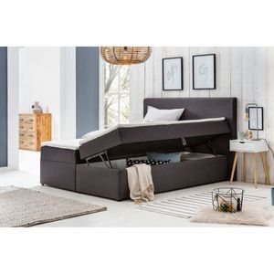 Möbelfreude Polsterbett mit Bettkasten Modell: Bianca, 160 x 200 cm Härtgrad H2, Anthrazit inkl. Topper, mit Bettkasten