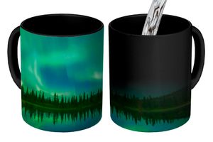 MuchoWow® Zauber Tasse Zaubertasse Magic Nordlicht - Bäume - Wasser - Alaska 350 ml Farbwechsel Becher Geschenk Geschenkidee - Magic-Tasse - Fototasse - Keramiktassen - Bilder - Tasse Kaffee - Getränk