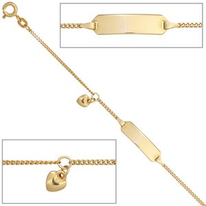 JOBO Schildband Herz 585 Gold Gelbgold 14 cm Gravur Armband Federring