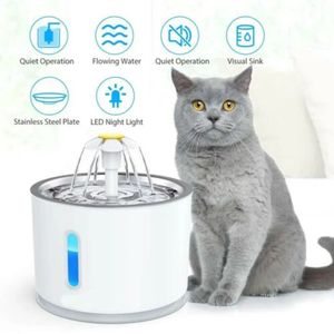 Katzenbrunnen, Edelstahl Trinkbrunnen für Katzen LED Anzeige für Katzen/Hunde - 2,4L, grau