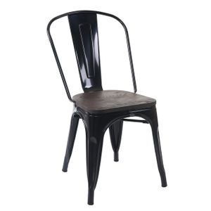 Stuhl HWC-A73 inkl. Holz-Sitzfläche, Bistrostuhl Stapelstuhl, Metall Industriedesign stapelbar  schwarz