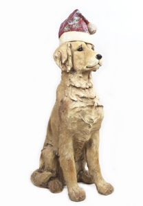 Großer Hund stehend 67 cm Santa Dog braun mit Mütze Magnesia Weihnachten