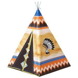 Wigwam Kinder Spielzelt Tipi mit bunten Motiv drinnen und draußen