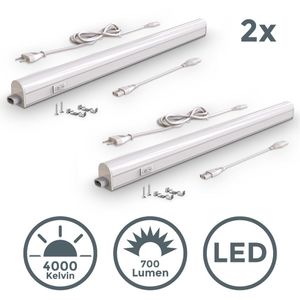 2 LED Unterbauleuchte Lampe 8W 57cm Lichtleiste Schalter 230V Küche Schrank weiß