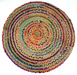 Runder Upcyceling Flickenteppich, Patchworkteppich - Modell 2, Mehrfarbig, Baumwolle, 1*90*90 cm, Teppiche, Bodenmatten