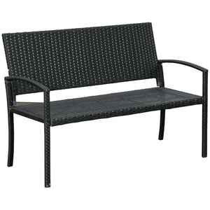 Outsunny Polyrattan Garden Bench Park Bench 2-Seater Wickerwork Steel Black W122 x D60 x H87cm