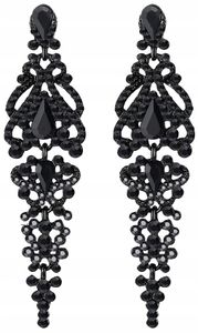 Lange schwarze Kristalle Zirkonia Anhänger Ohrringe