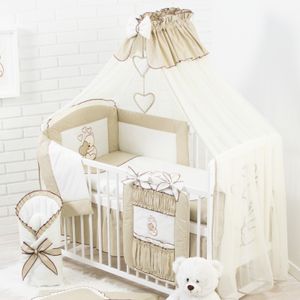 Baby Luxus Kinderbetten  120x60 Holz Gitterbett,Babybett,Kinderbettset Dunkel Beige Komplett Set inklusive