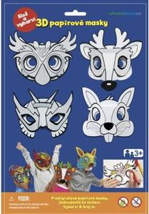 Maska škraboška 3D papírová 4ks sova, jelen, zajíc, superhrdina karneval v sáčku 22x32,5x2cm