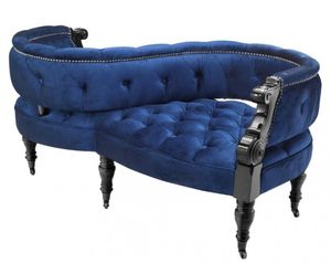 Casa Padrino Luxus Barock Doppel Sitzbank Royalblau / Schwarz Klavierlack - Doppelsofa - Luxury Collection