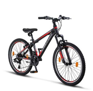 Chillaxx Bike Legend 24,26,27.5  und 29 Zoll Mountainbike MTB Fahrrad für Jungen, Mädchen, Herren und Damen - 21 Gang-Schaltung - Herrenrad-Damenrad-MTB-ALU, Farbe:Schwarz-Rot V-Bremse, Größe:24 Zoll