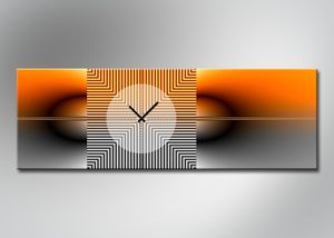 4167 "CROSSING TIME" Dixtime Moderne Designer Wanduhr, Wanduhren, zeitloses Design,  edle Bürouhr, orange grau  35cm x  100cm