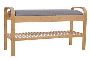 SIT Möbel Schuhbank | aufklappbare Sitzfläche | Bambus-Holz natur | Polster Leinen grau | B 90 x T 33 x H 50 cm | 19000-57 | Serie SCHUHSCHRANK