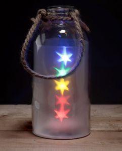 Dekoratives LED Glas mit farbigen LED Sternen & Seil