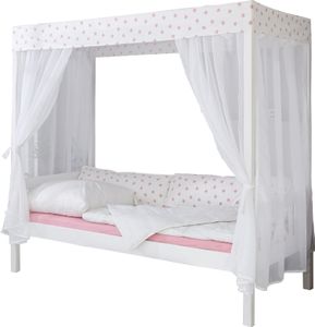 Himmelbett Massivholz Kiefer inkl.Tüll-Set Weiß Rosa