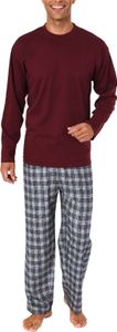 Herren Schlafanzug Pyjama lang mit Flanell Hose - auch in Übergrößen - 281 101 90 997 ; rot , 70