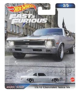 Hot Wheels HNW46-HNW54 Chevrolet Nova SS strieborná 1970 - Fast & Furious 3/5 2023 model auta v mierke približne 1:64