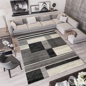 Teppich Wohnzimmer Schlafzimmer Kurzflor Modern Design Schwarz Grau Meliert  200 x 300 cm