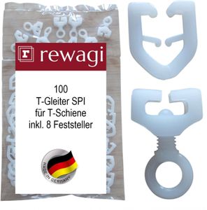 rewagi 100 T-Gleiter SPI, Gardinenhaken & 8 Feststeller für T-Schienen - weiß