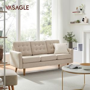 VASAGLE Sofa Couch Bezug aus Polyester Gestell und Beine aus Massivholz Polstermöbel modernes Design 182 x 80,5 x 84 cm beige LCS101M01