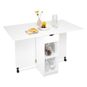 Meerveil Esstisch, Klappbarer Esstisch, mit einer Schublade und zwei Lagerregalkonsolen, Weiß