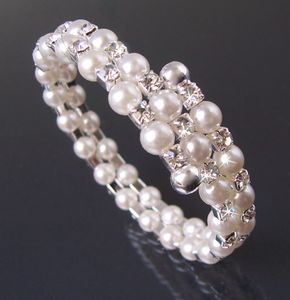 Armreif Armspirale 2-reihig Perlen weiß silber Strass Kommunion A1365