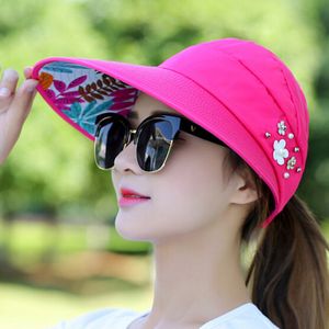 Rosa Sonnenhut Damen Flatbar UV-Schutz Schlapphut Stroh-Strand Hüte Breite Krempe Hut