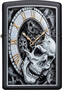 Zippo Totenkopf-Uhr | 29854 | Black Matte | Benzin | Windfestes Sturmfeuerzeug