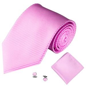 Einfarbig gestreift Jacquard Business Herren Krawatte Taschentuch Manschettenknöpfe Set-Rosa