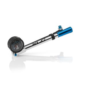 XLC PolyurethanH03 Suspension Pumpe HighAir Pro Federgabelpumpe Fahrrad silber/blau mit Manometer und Schlauch