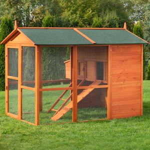 MyAnimal XXL Hühnerstall MH-15 | Bis zu 7 Hühner - Aufklappbarer Nistkasten - Auslauf - Zwei Etagen - Hühnergehege - Freigehege - Sitzstange (Braun)