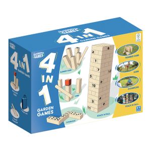 Grasshopper 4-in-1-Gartenspiele aus Holz Kubb/Domino/Jenga