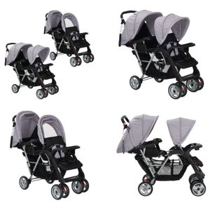 vidaXL Tandem Kinderwagen Stahl Grau und Schwarz - Kinderwagen - Kinderbuggy - Kinderbuggys - Buggy