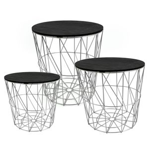 Metall Beistelltisch silber / schwarz - 3er Set - Sofatisch Wohnzimmertisch kleiner Tisch mit Stauraum