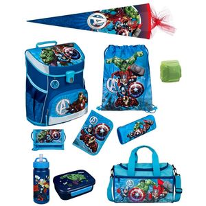 Avengers Schulranzen Set 10tlg Scooli Campus Fit Pro Schultasche 1. Klasse mit Sporttasche Schultüte 85cm Schulanfang Einschulung